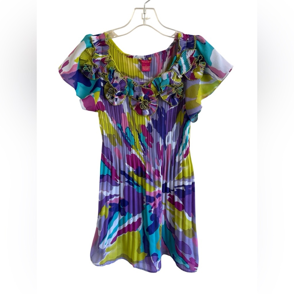 Sunny Leigh Whimsy Multicoloured floral print pleated dress with ruffle trim - Picture 2 of 6